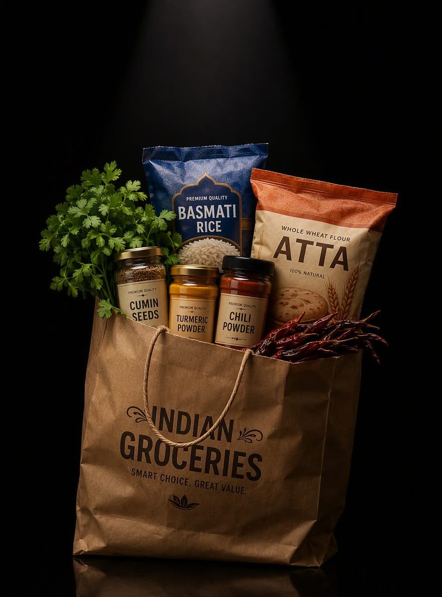 Eine Masala-Cart-Tasche voller südasiatischer Lebensmittel
